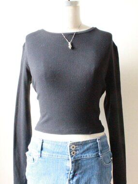 aritzia tna black ribbed long sleeve fitted basic top size l